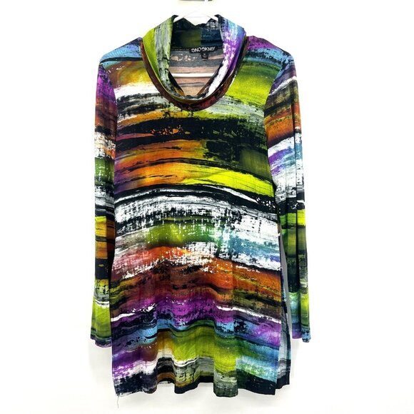 Sno Skins Art to Wear Multi Color Cowl Neck Tunic Top Women's Medium - Picture 1 of 5